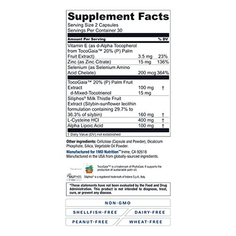 1MD Livermd - Liver Support Supplement | Siliphos Milk Thistle Extract - Highly Bioavailable, for Liver Support | 60 Capsules