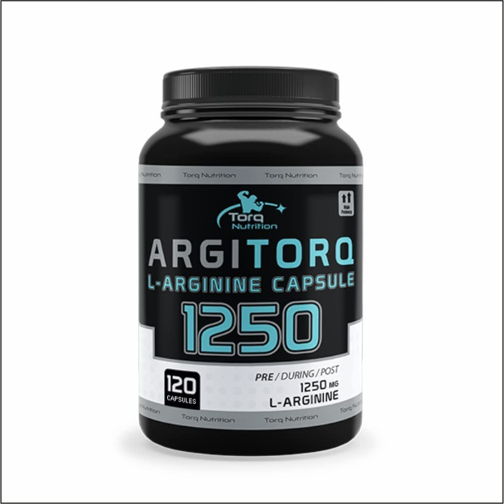 Torq Nutrition ARGITORQ L Arginine Supplement 1250Mg (120 Capsules) Amino Acid Nutritional Supplements, Muscle Performance Strength & Endurance, Nitric Oxide Booster for Increasing Protein Synthesis