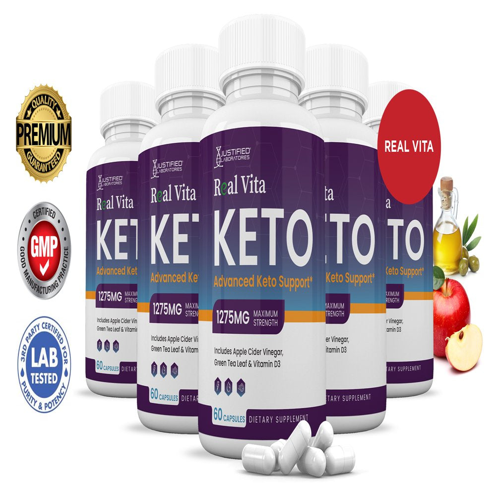 (5 Pack) Real Vita Keto ACV Pills 1275Mg Dietary Supplement 300 Capsules