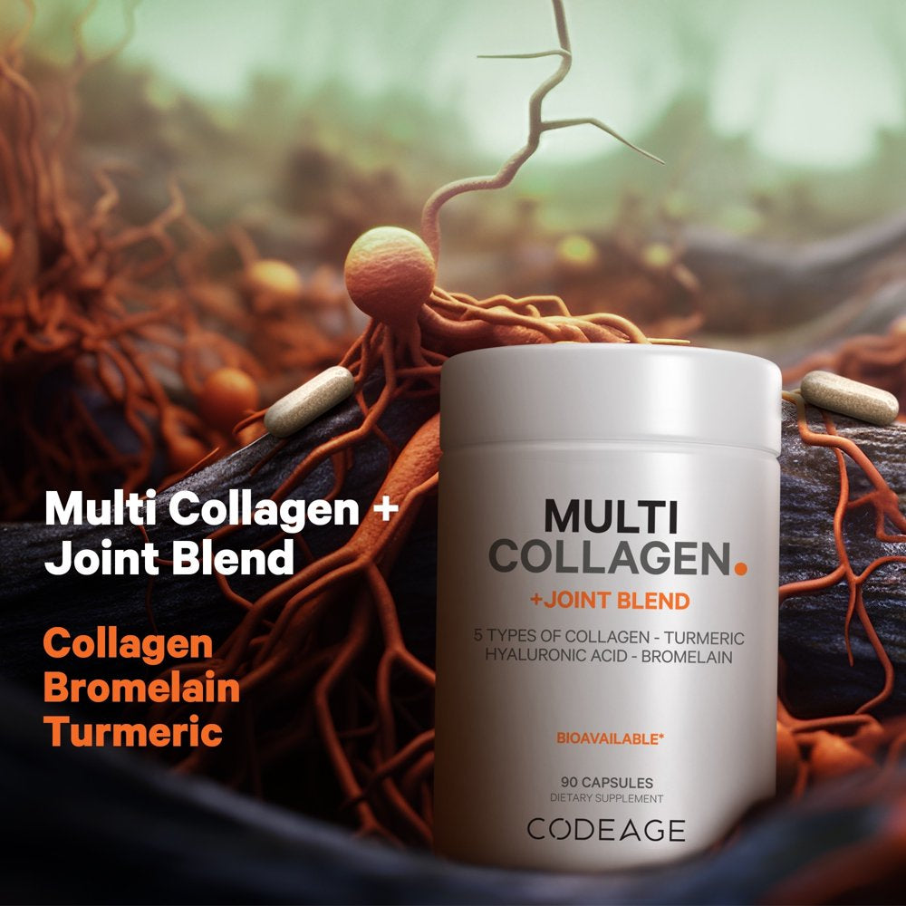 Codeage Multi Collagen Protein + Joint, Astaxanthin, Bromelaine, Hyaluronic Acid, Boswellia, Turmeric, 90 Ct