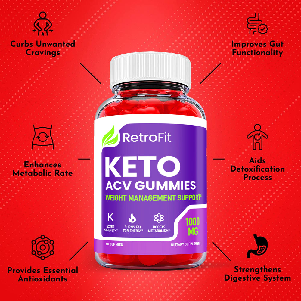 (1 Pack) Retro Fit Keto ACV Gummies - Supplement for Weight Loss - Energy & Focus Boosting Dietary Supplements for Weight Management & Metabolism - Fat Burn - 60 Gummies