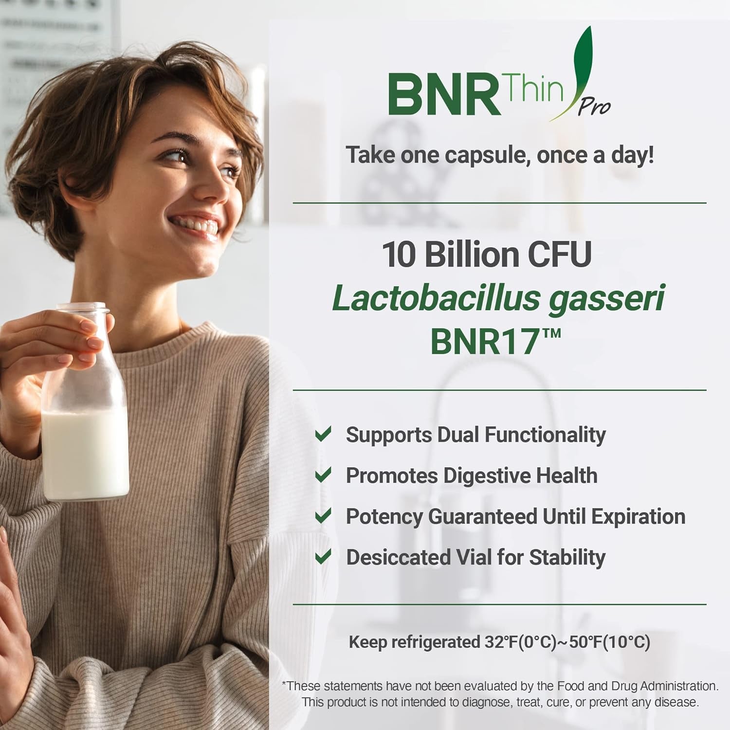 Bnrthin Pro Probiotic, Lactobacillus Gasseri BNR17, 10 Billion CFU Guaranteed, Digestive Health, 30 Capsules