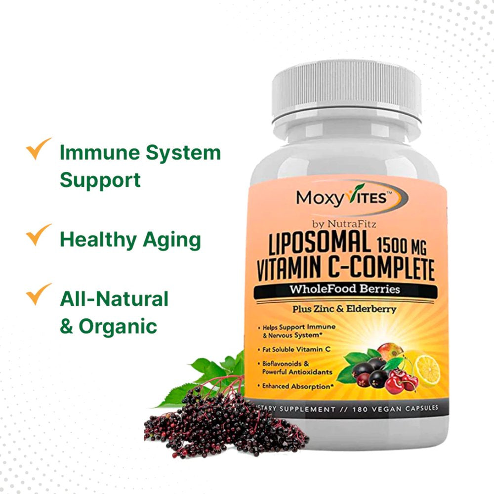 Liposomal Vitamin C with Zinc Organic Elderberry 1500Mg, 180 Capsules