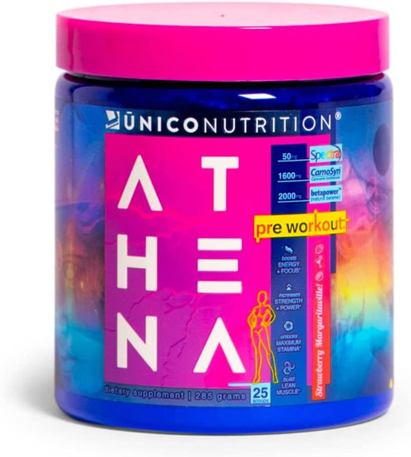 Unico Athena Unleashed Pre-Workout without Creatine | Creatine-Free Pre-Workout | Strawberry Margarita Flavor | Pre Workout Women | 25 Servings | 250Mg Caffeine per Scoop | for Cardio or Lifting