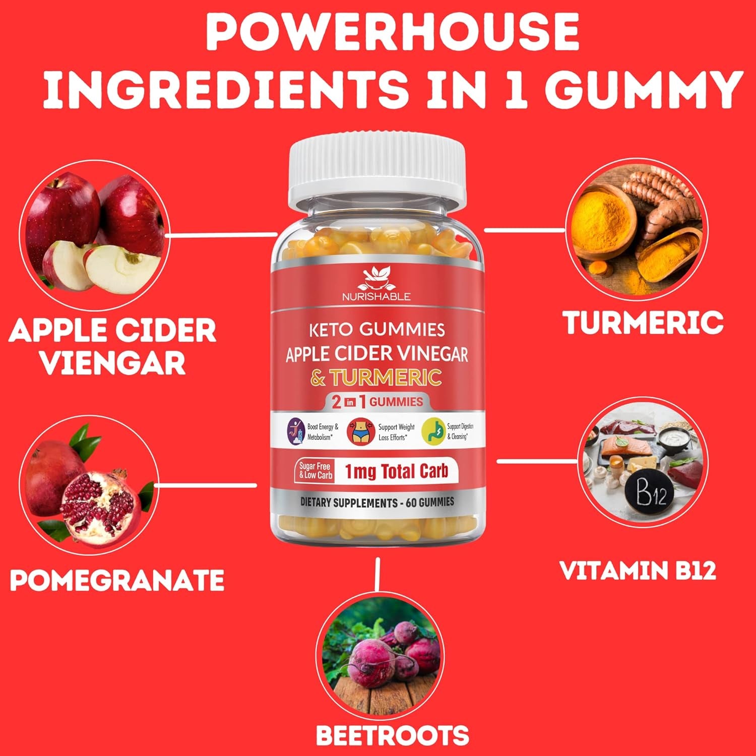 ACV Keto Gummies for Weight Loss - Advanced Weight Loss Formula with Apple Cider Vinegar and Turmeric - Transform to the Lean Life with Virtually Carb-Free & Sugarless Keto Acv Gummies: – 60 Gummies