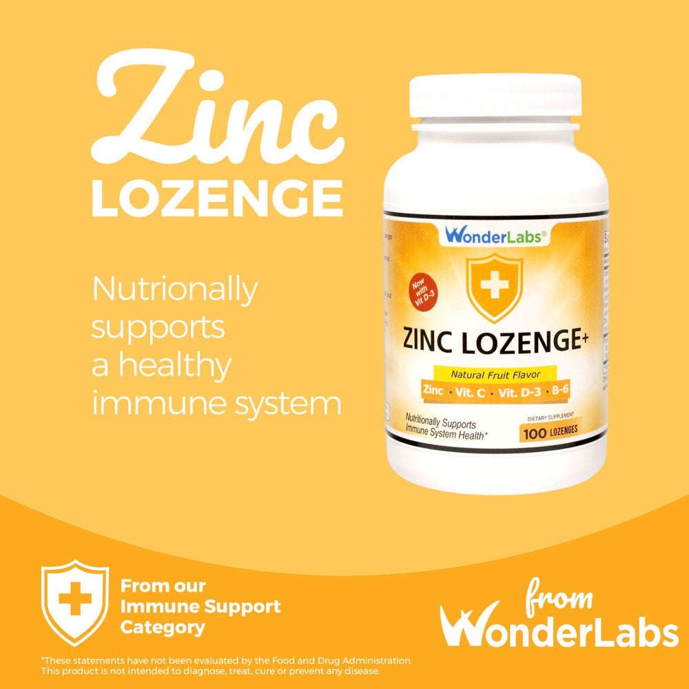 Wonder Laboratories Zinc Lozenges with Vitamin C and D3 for a Healthy Immune System - 100 Lozenges