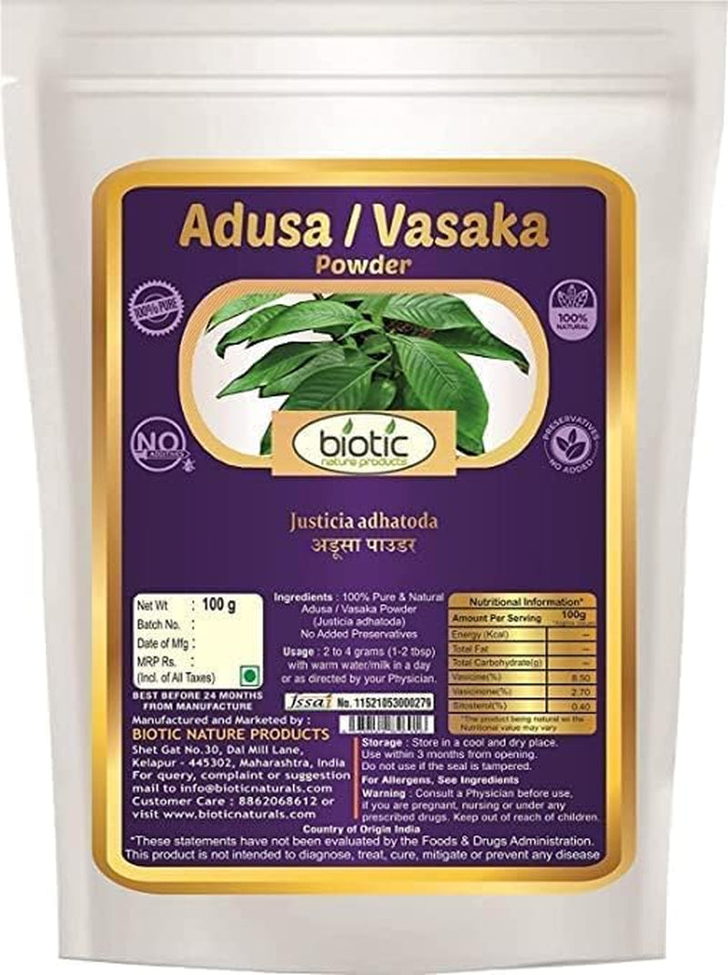 SJH Adusa Powder - Vasaka Powder - Adhatoda Vasica - Aadathodai - Adulsa Powder - 100 Gm