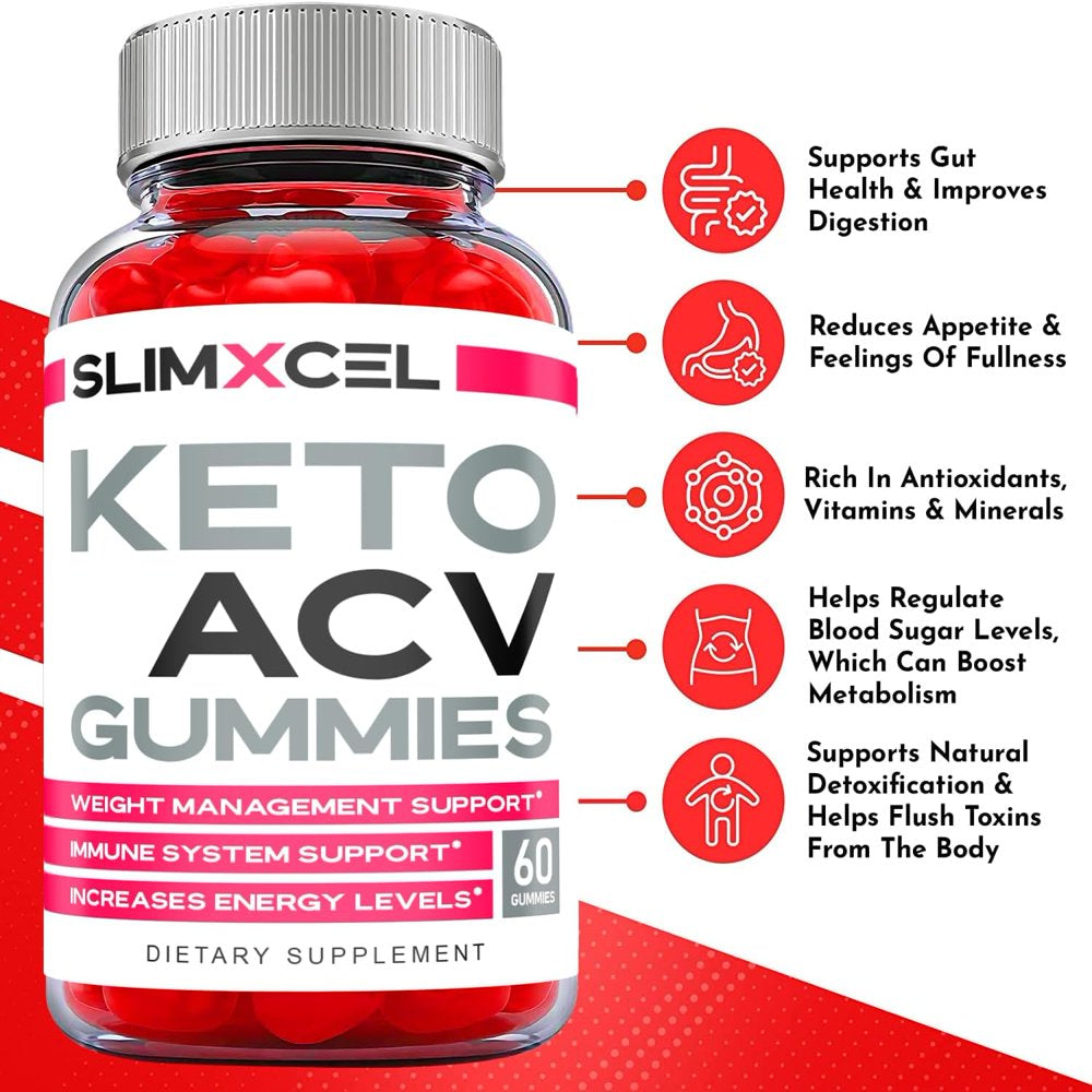 (2 Pack) Slimxcel Keto ACV Gummies - Apple Cider Vinegar Supplement for Weight Loss - Energy & Focus Boosting Dietary Supplements for Weight Management & Metabolism - Fat Burn - 120 Gummies