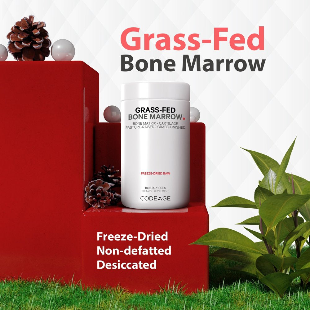 Codeage Grass-Fed Bone Marrow, Bovine Whole Bone Extract, Freeze Dried, Non-Defatted, Desiccated, 180 Ct