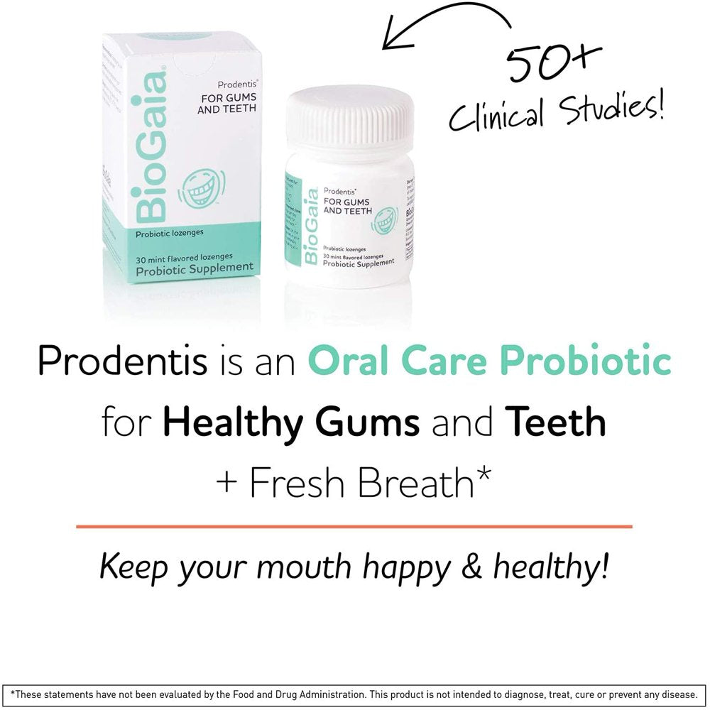 Biogaia Prodentis | Clinically Proven Dental Probiotics for Teeth and Gums | Promotes Good Oral Health & Gut Health Too | Oral Probiotics | 30 Mint-Flavored Lozenges | 1-Pack