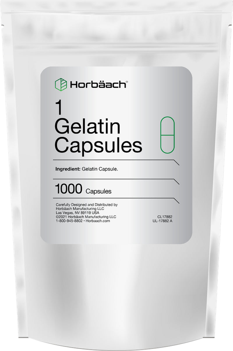 Empty Capsules Size 1 | 1000 Gelatin Pill Capsules | Non-Gmo, Gluten Free | by Horbaach