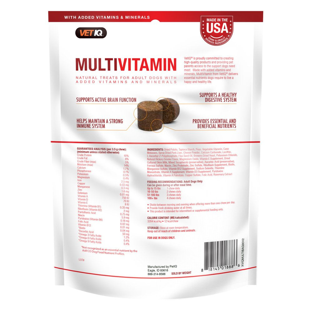 Vetiq Multivitamin Supplement for Adult Dogs, Hickory Smoked Flavored Soft Chews, 90 Count, 11.1 Oz