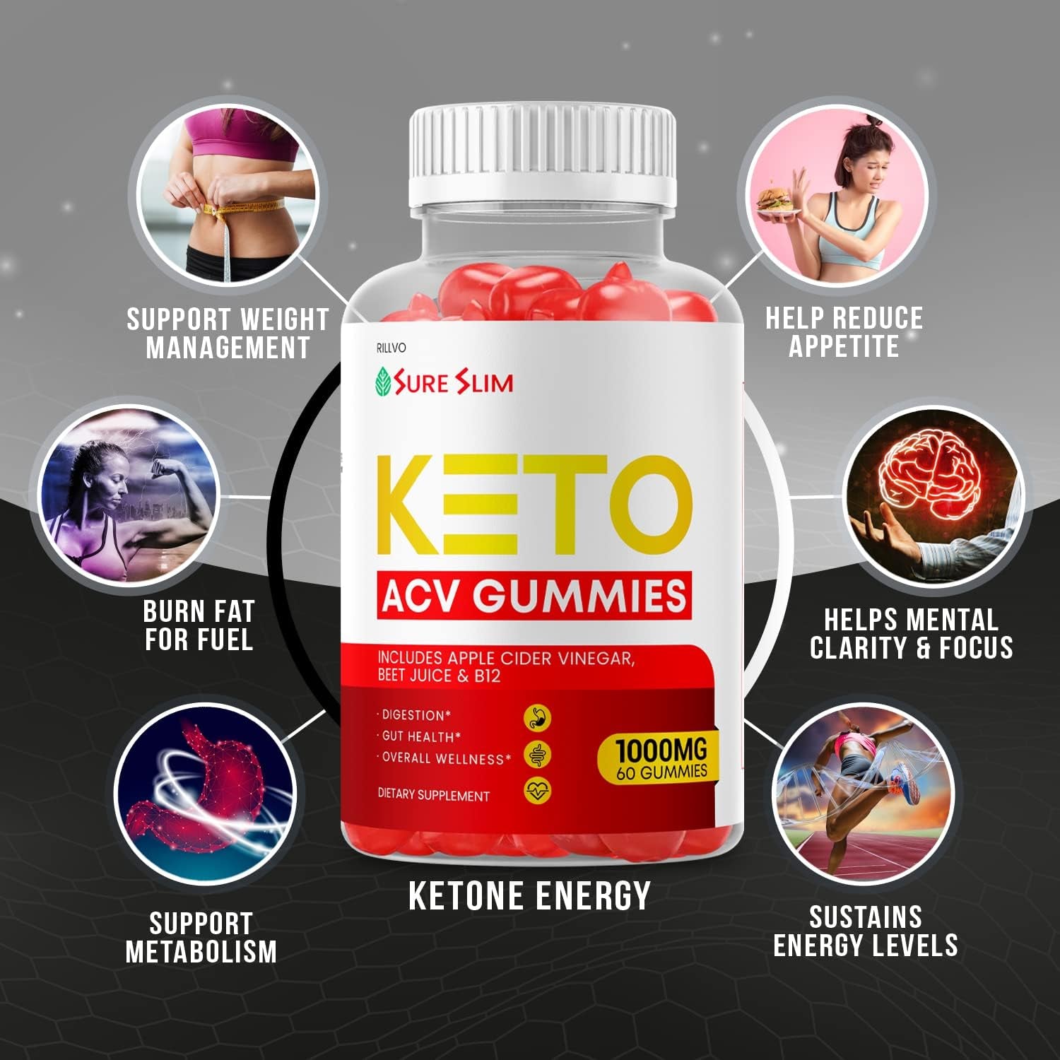 Sure Slim Keto ACV Gummies - Advanced Formula Sure Slim Keto Gummies Apple Cider Vinegar (60 Gummies)