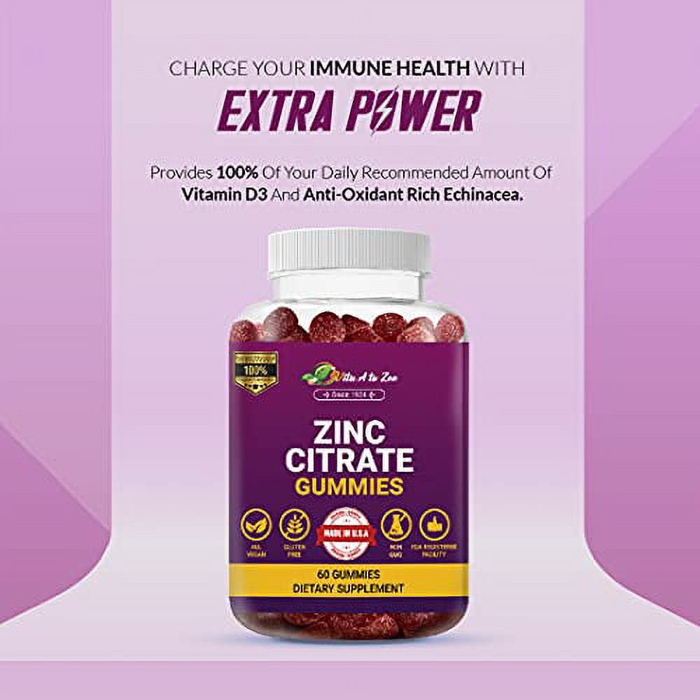 Vita a to Zee Zinc Citrate 60 Gummies Antioxidant Echinacea Immune Booster & Reduce Inflammation