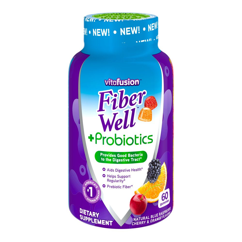 Vitafusion Fiber Well + Probiotics Gummies for Adults – 3G Fiber per Serving for Digestive Health and Probiotics*, 60 Count