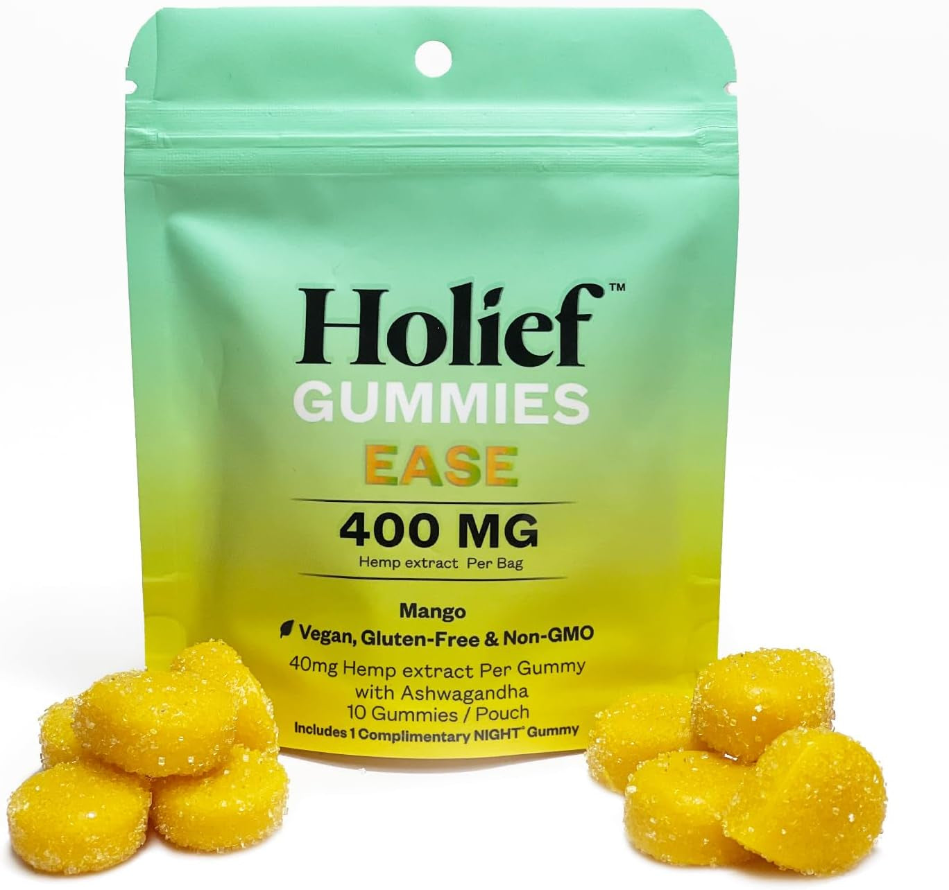 Holief 10 Count Ashwagandha Gummies | Light Strength Hemp Extract Formula for Immunity, Energy, Stress, and Focus Support Supplement | 1-Gummy Serving | Vegan, Non-Gmo, Gluten-Free