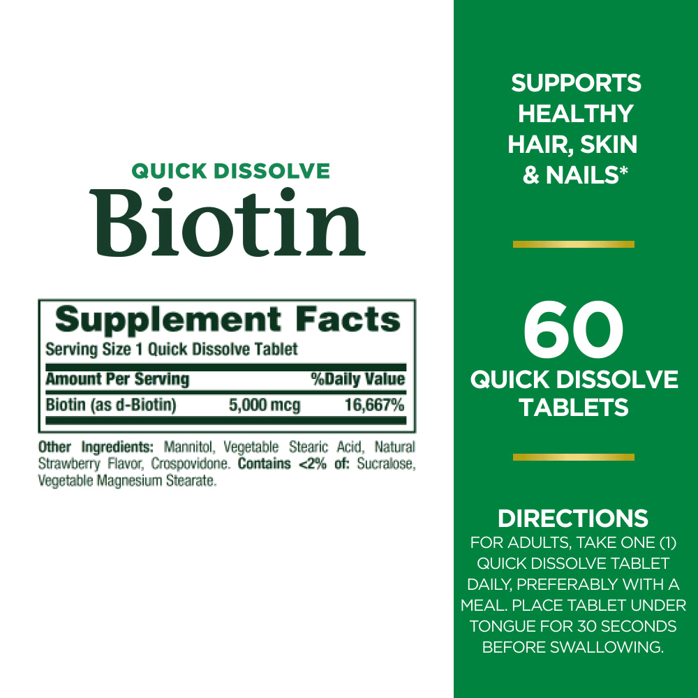 Nature'S Bounty Biotin 5000 Mcg Tablets for Hair, Skin & Nails Support, 60 Ct