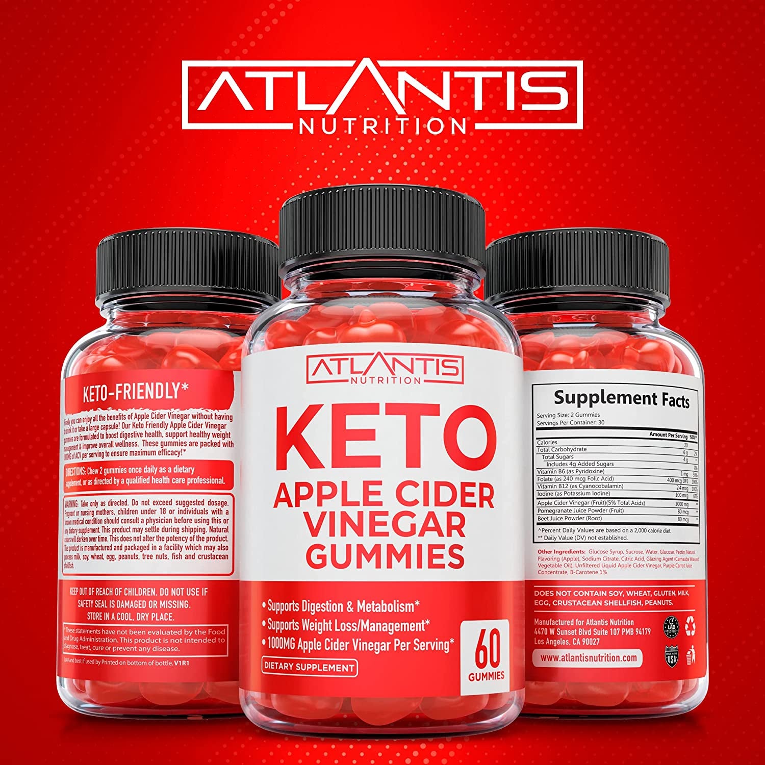 60 Keto Apple Cider Vinegar Gummies Advanced Weight Loss + 60 Tart Cherry Gummies with Celery Seed Extract