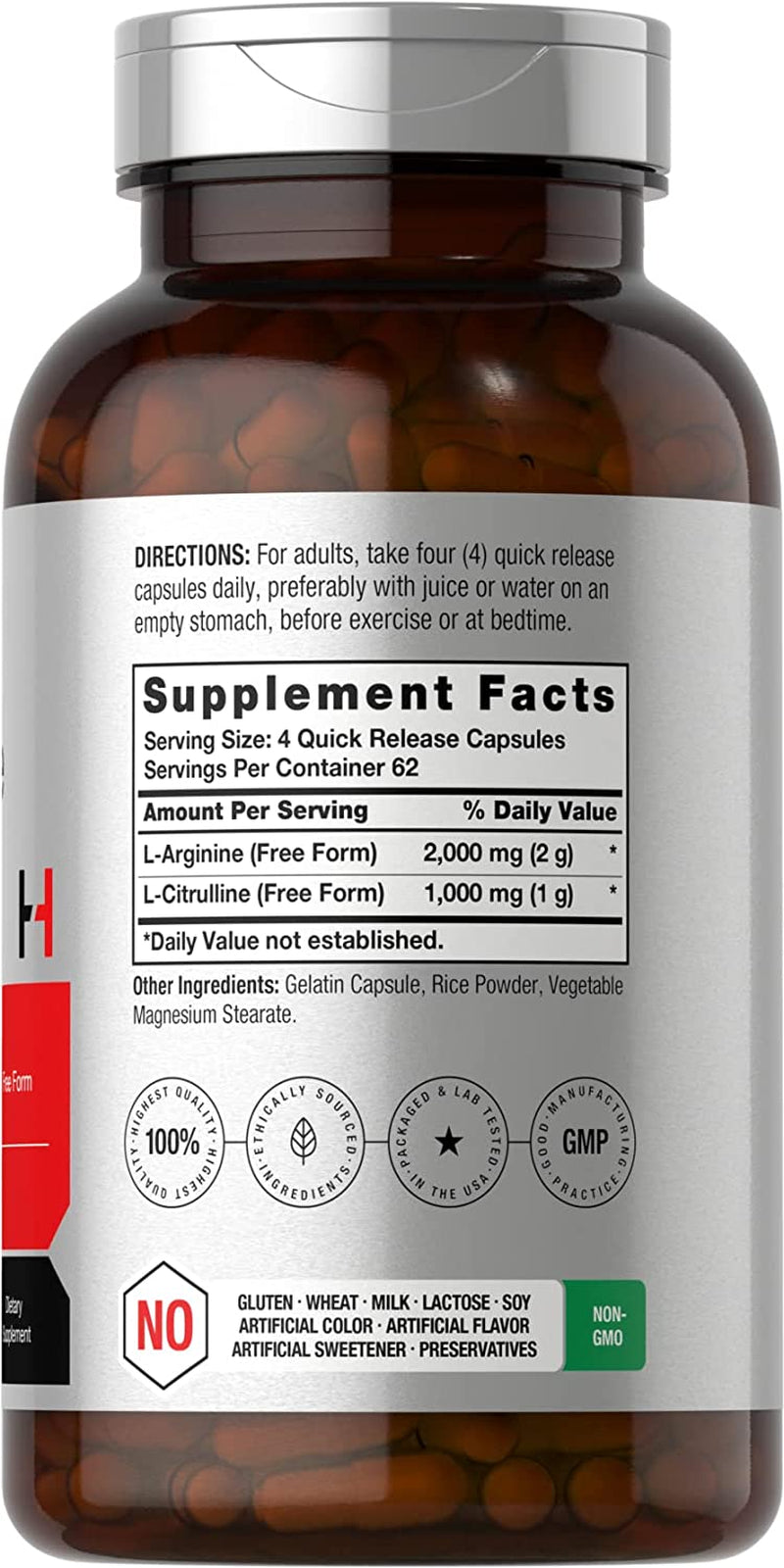L-Arginine L-Citrulline Complex | 3000Mg | 250 Capsules | Non-Gmo, Gluten Free Supplement | by Horbaach