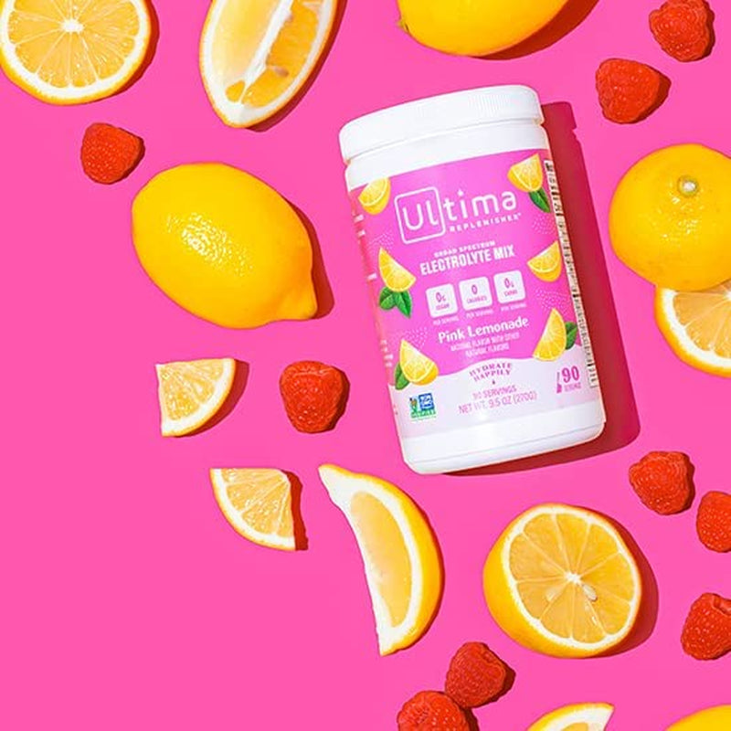 Ultima Replenisher Hydration Electrolyte Powder- Keto & Sugar Free- at Home & on the Go Convenience Bundle- Feel Replenished, Revitalized- Pink Lemonade, 90 Serving Canister & 20 Serving Stickpack​