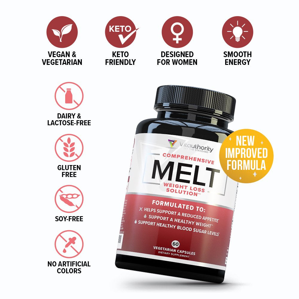 Melt Women'S Fat Burner: Diet Pills to Support Weight Loss, Metabolism and Appetite | Green Tea EGCG, Ashwagandha and L Carnitine, 60 Vegetarian Capsules