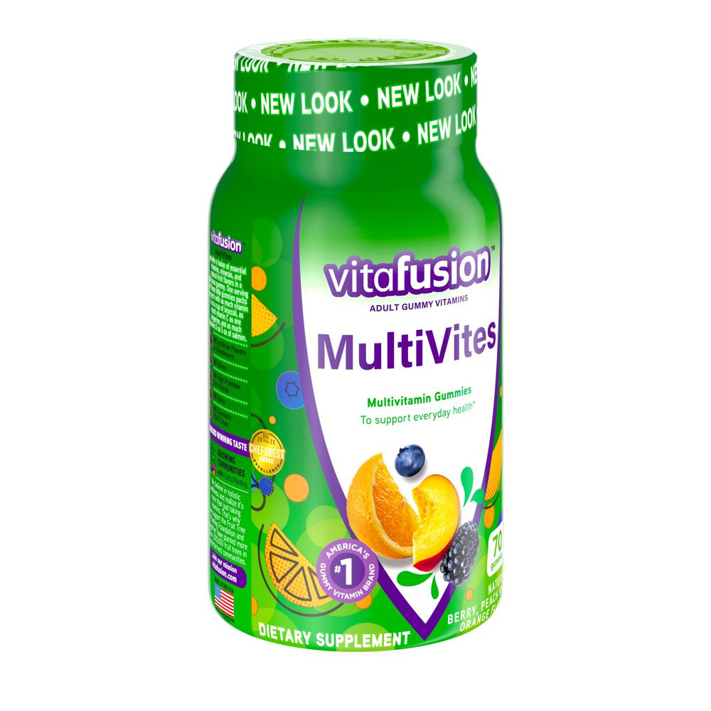 Vitafusion Multivites Daily Gummy Multivitamin for Men and Women: Vitamin A, B12, B6, C, D & E, Delicious Berry, Peach and Orange Flavors, 70Ct (35 Day Supply)