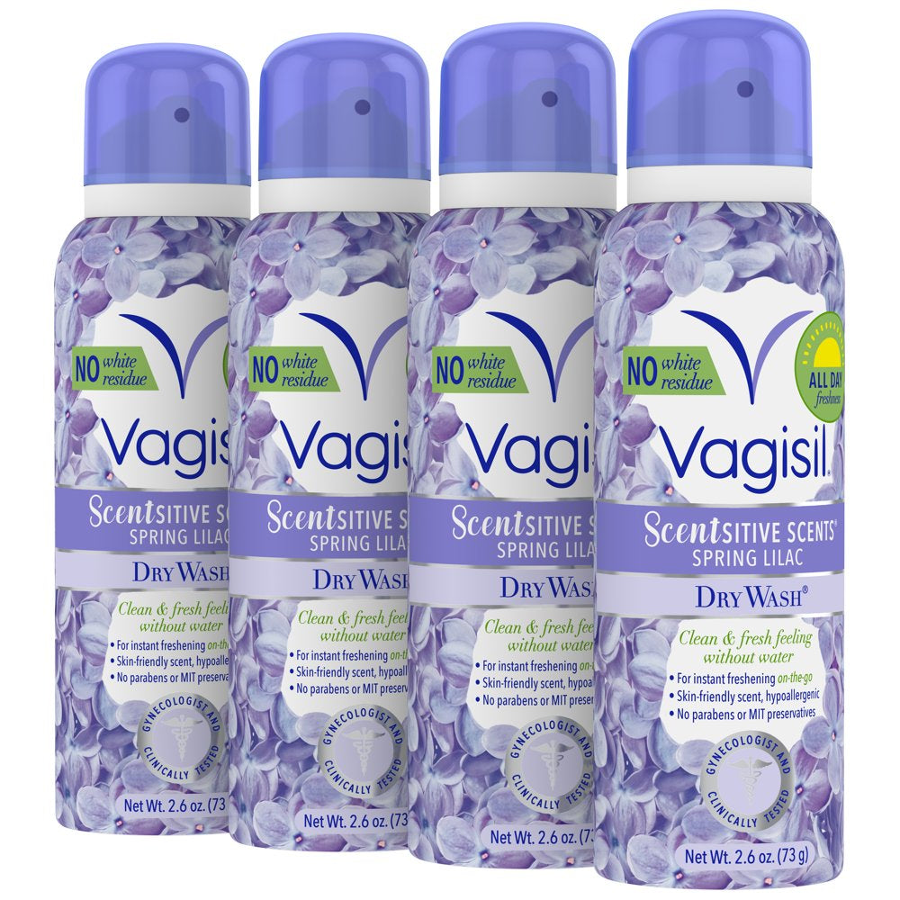 Vagisil Scentsitive Scents Dry Wash Feminine Spray, Spring Lilac, 2.6 Oz, 4 Pack