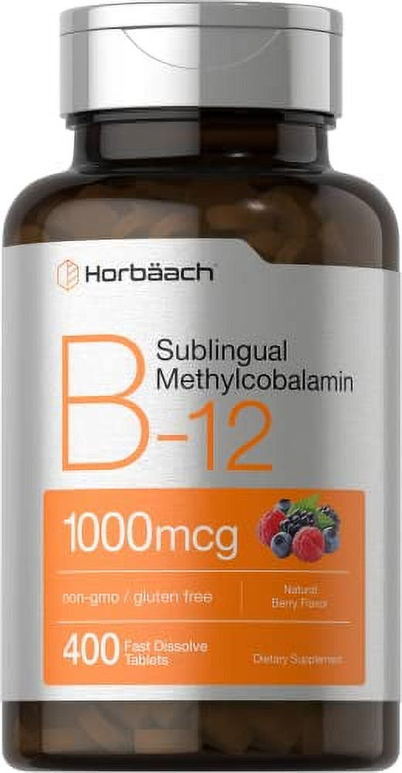 Vitamin B12 Sublingual 1000 Mcg | 400 Fast Dissolve Tablets | Methylcobalamin Supplement for Adults | Natural Berry Flavor | Vegan, Vegetarian, Non-Gmo, and Gluten Free | by Horbaach