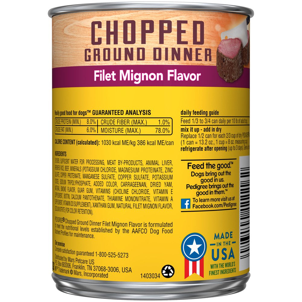 (12 Pack) Pedigree Chopped Ground Dinner Filet Mignon Flavor Adult Canned Wet Dog Food, 13.2 Oz. Cans