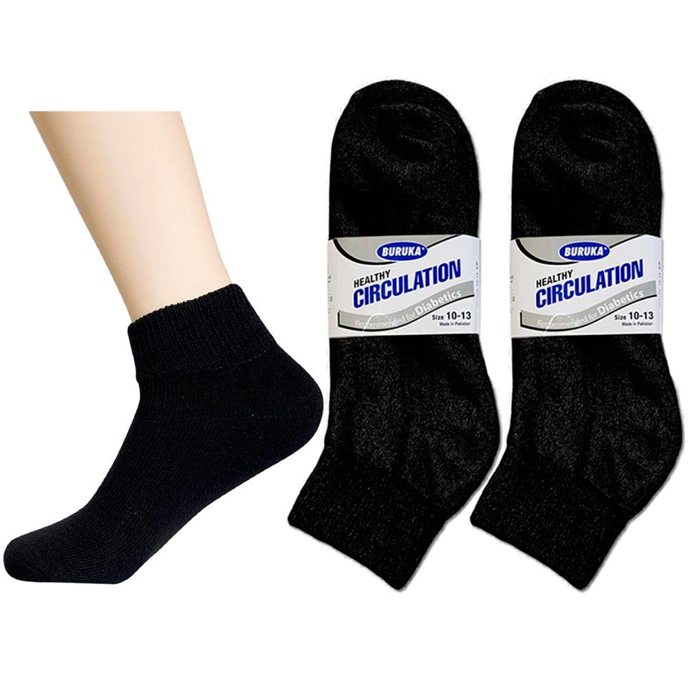 6 Pair Diabetic Ankle Circulatory Socks Health Support Men Loose Fit Black 10-13