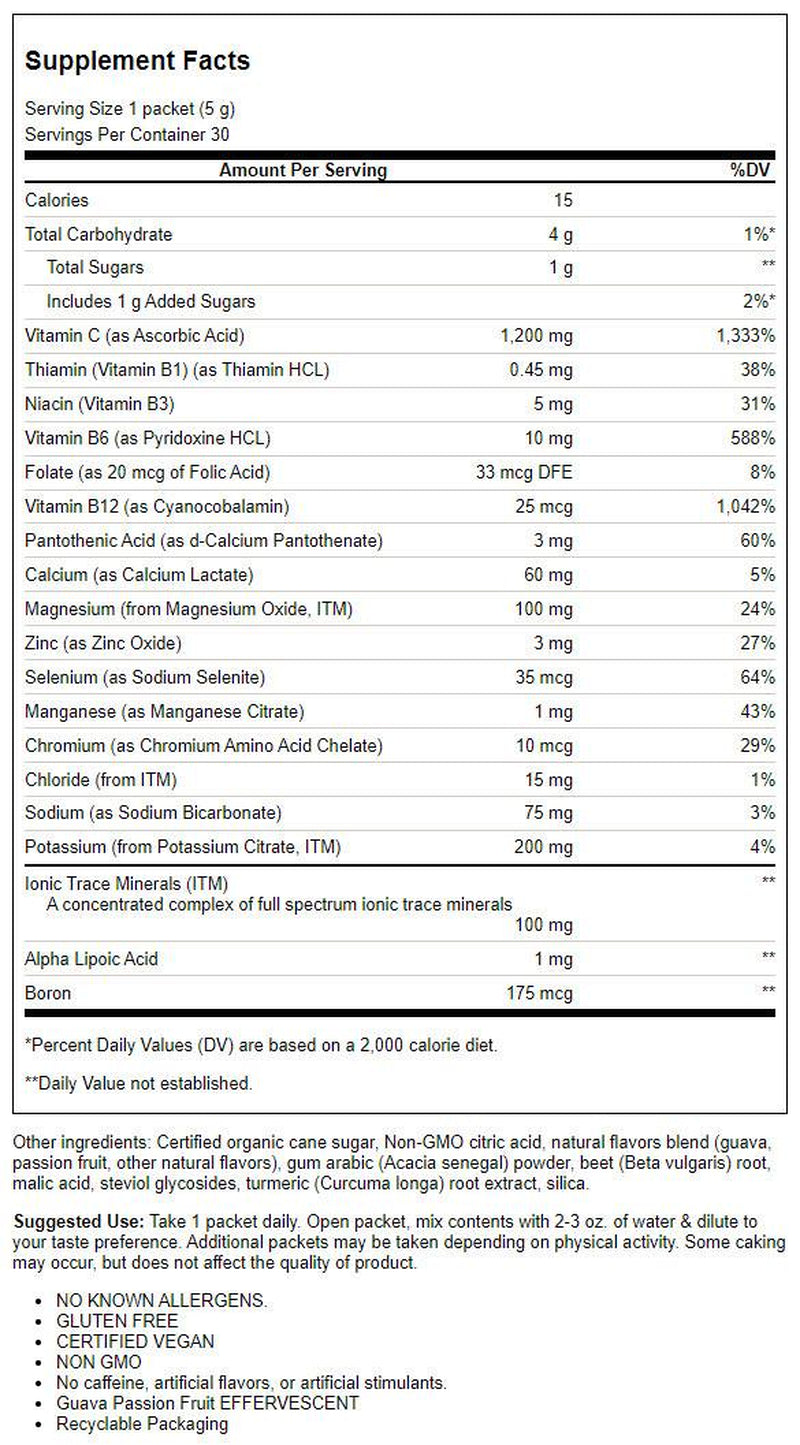 Trace Minerals | Power Pak Electrolyte Powder | Calories | Unisex I Guava Passionfruit I 30Packets