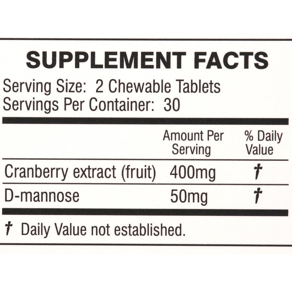 Uricalm Cranberry - Berry Flavored Daily Dietary Supplement Chewable with D-Mannose - 60 Count