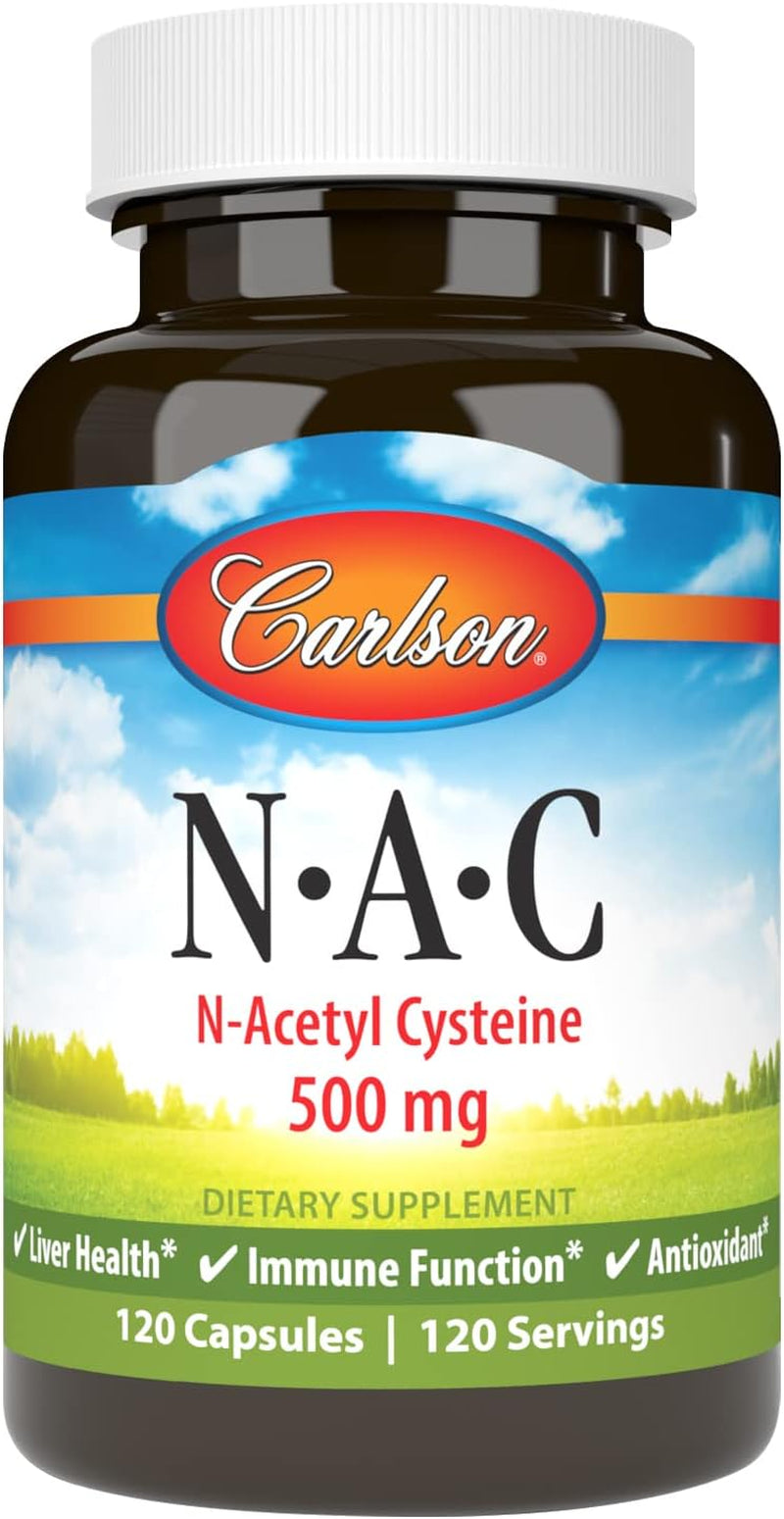 Carlson - NAC, N-Acetyl Cysteine, 500Mg, Liver Health, Immune Function, Antioxidant, 120 Vegetarian Capsules