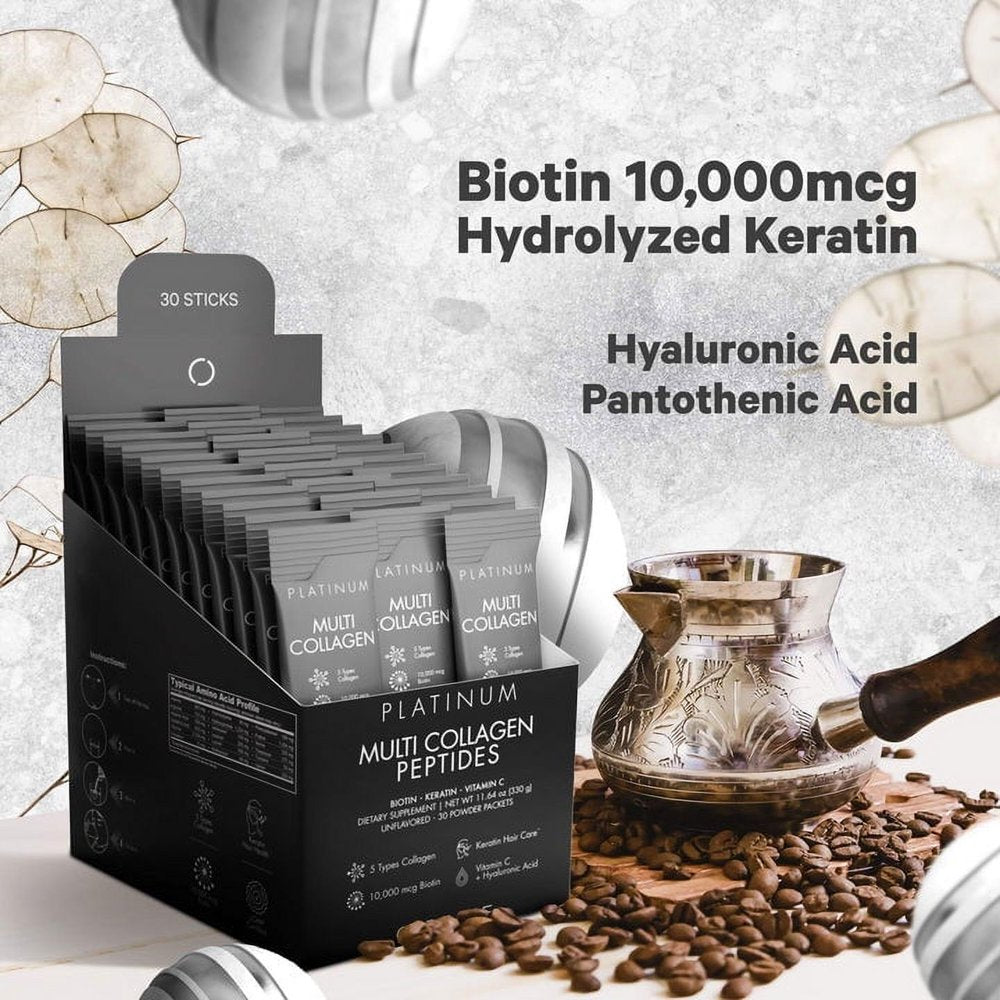 Codeage Multi Collagen and Biotin 10,000 Mcg + Vitamin C Powder Supplement, B6 & D3, 30 Stick Packs