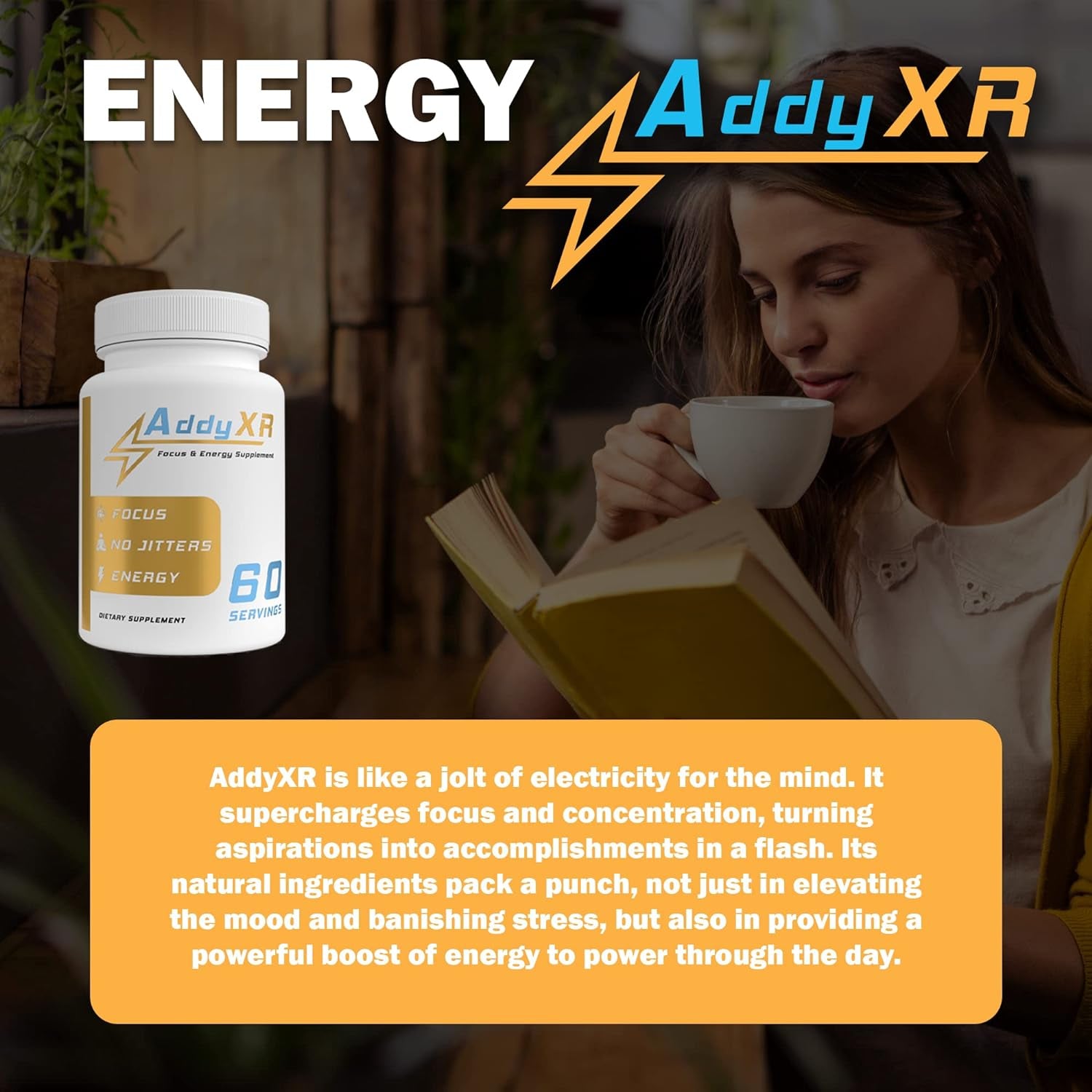 Addyxr - Focus & Energy Supplement - Brain Booster - Early Bird Morning Cocktail - Support Adderall - Focus, Energy, and Memory Support Vitamins - 60 Day Supply (60 Capsules)