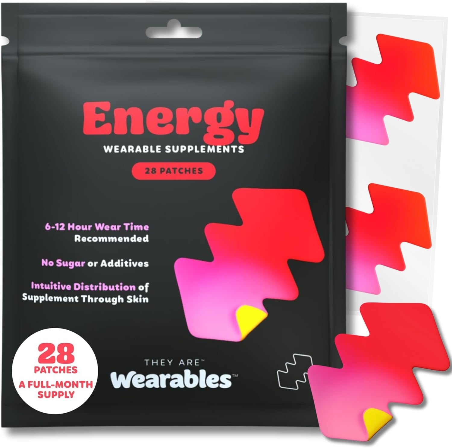 They Are Wearables Energy Patches (28 Count, 1 Month Supply) Green Tea, Yerba Mate, Black Maca, Ginseng - Plant Based, Gluten-Free, Vegan Wellness - Focus and Awake Patch