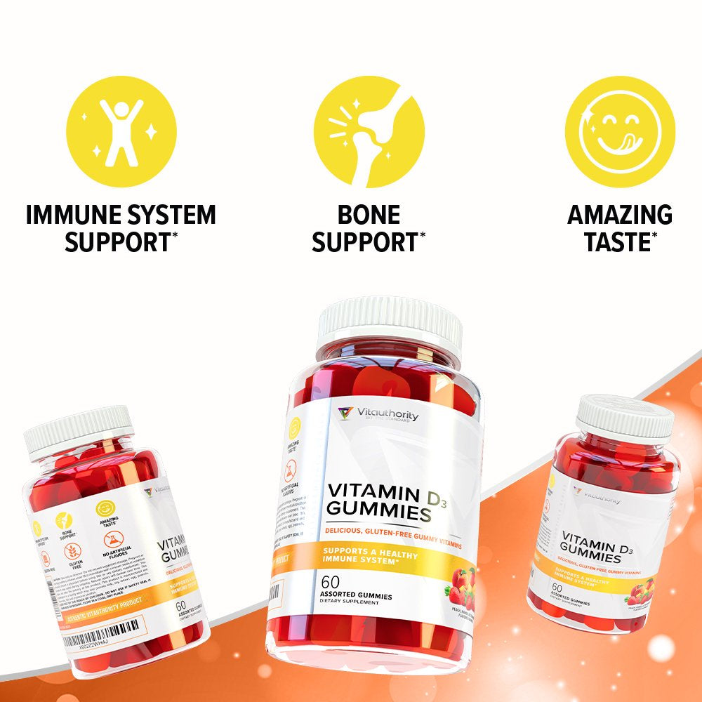 Vitamin D Gummies for Adults - Vitauthority Pure Vitamin D3 2000IU Immune Support Adult Gummy Vitamins - Chewable Vitamin D3 Gummies for Bone Strength Immunity Support Heart Health