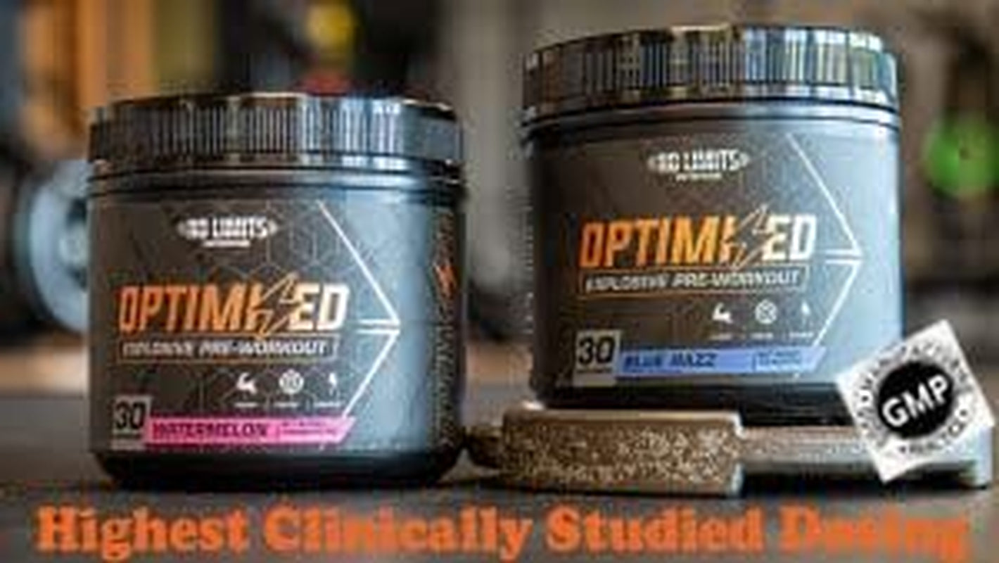 "Optimized" Blue Razz Pre-Workout Powder / Massive Pumps / Increase Muscle Mass, Strength & Focus / Beta Alanine + L-Citrulline + Betaine Anhydrous + Creatine + Caffeine Anhydrous / 30 Servings