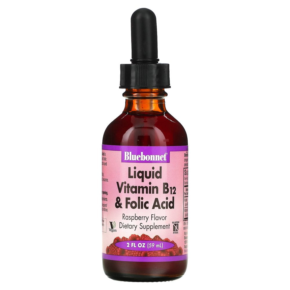 Bluebonnet Nutrition - Liquid Vitamin B12 & Folic Acid Natural Raspberry Flavor - 2 Fl. Oz.