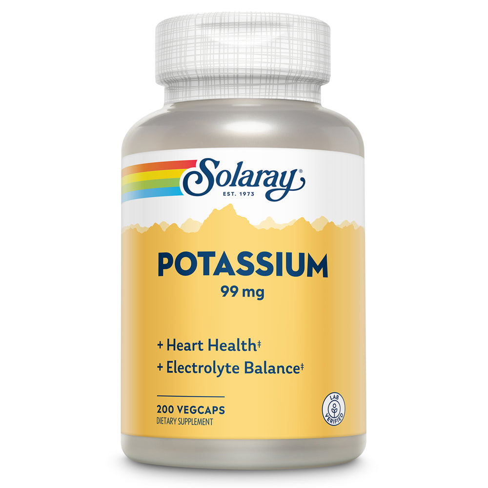 Solaray Potassium 99 Mg, Fluid & Electrolyte Balance Formula, Cardiovascular, Nerve & Muscle Health Support, 200 Vegcaps