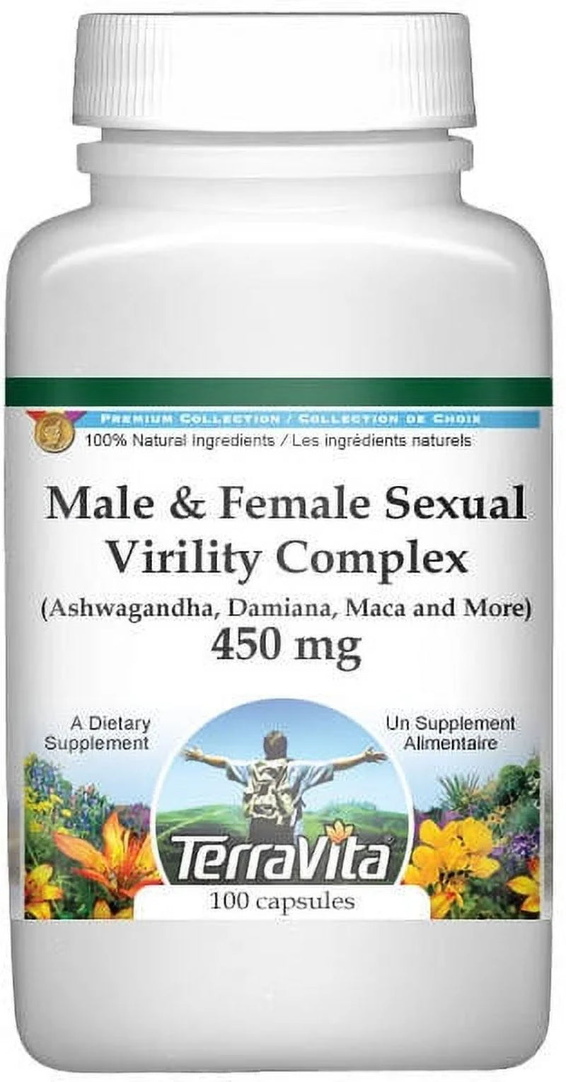 Male and Female Sexual Virility Complex - Ashwagandha, Damiana, Maca and More - 450 Mg (100 Capsules, ZIN: 517135) - 2-Pack