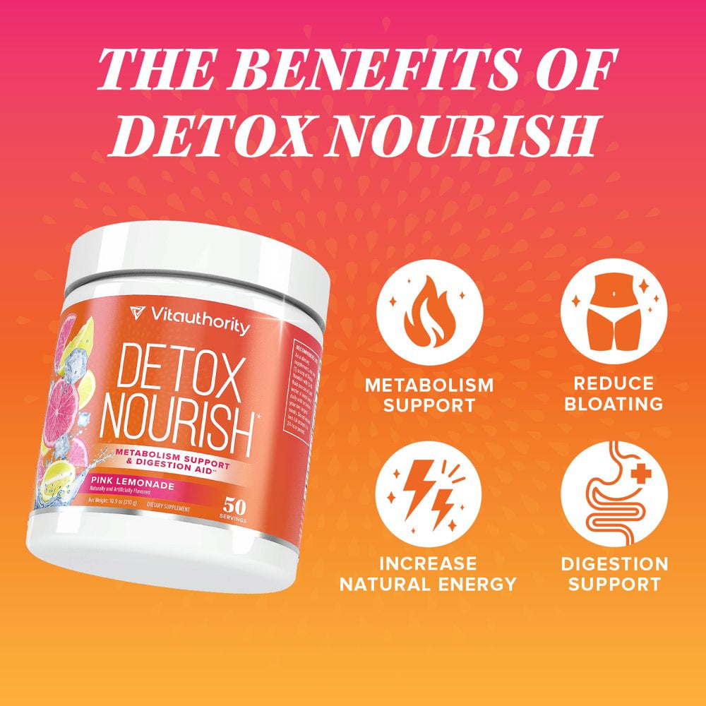 Detox Nourish Detox Cleanse Weight Loss Powder: Natural Digestive Enzyme Supplement with Apple Cider Vinegar to Support Healthy Weight Loss for Women and Men and Bloating Relief, Pink Lemonade, 50 Svg