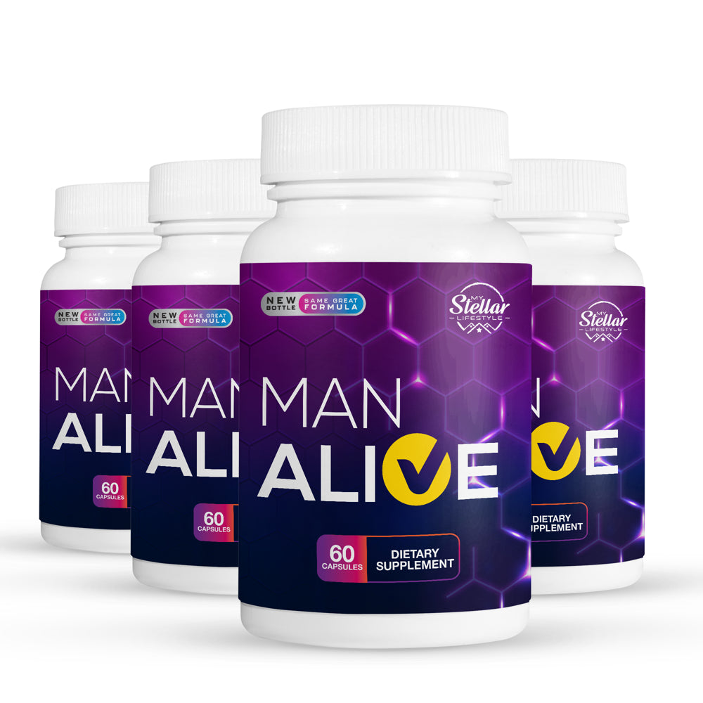 4 Pack Man Alive, Stamina Libido Vitality Pills for Men-60 Capsules X4