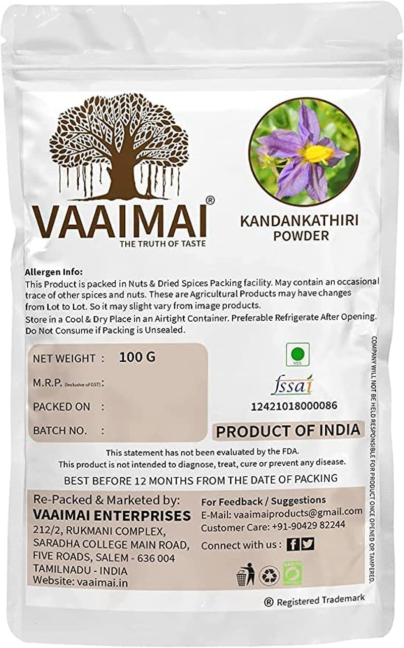 VAAIMAI Kandankathiri Powder/Solanum Virginianum, 100G