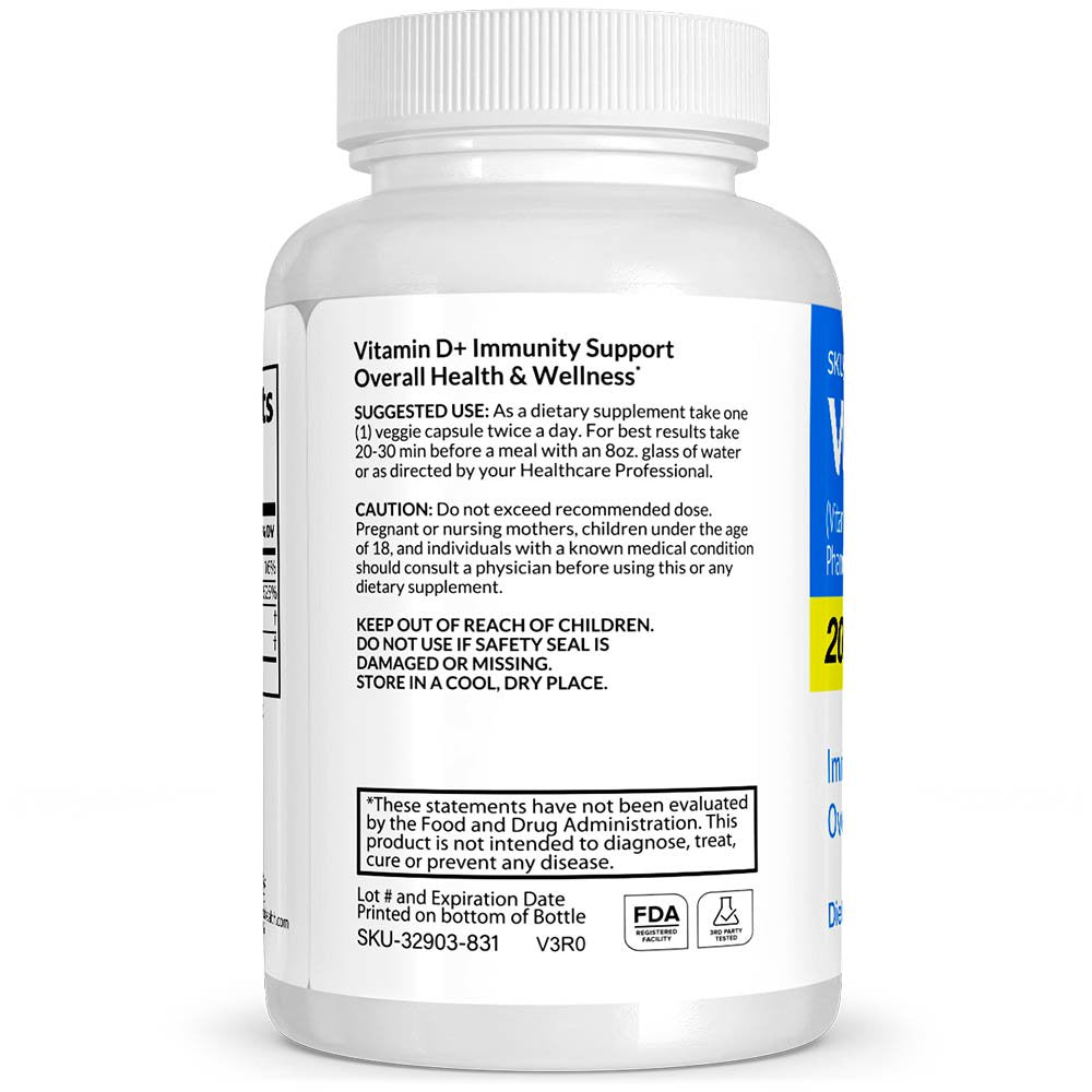 Vitamin D+ Pharmaceutical Grade OTC for Immunity Support Overall Health & Wellness, 200 Mg, Vitasource