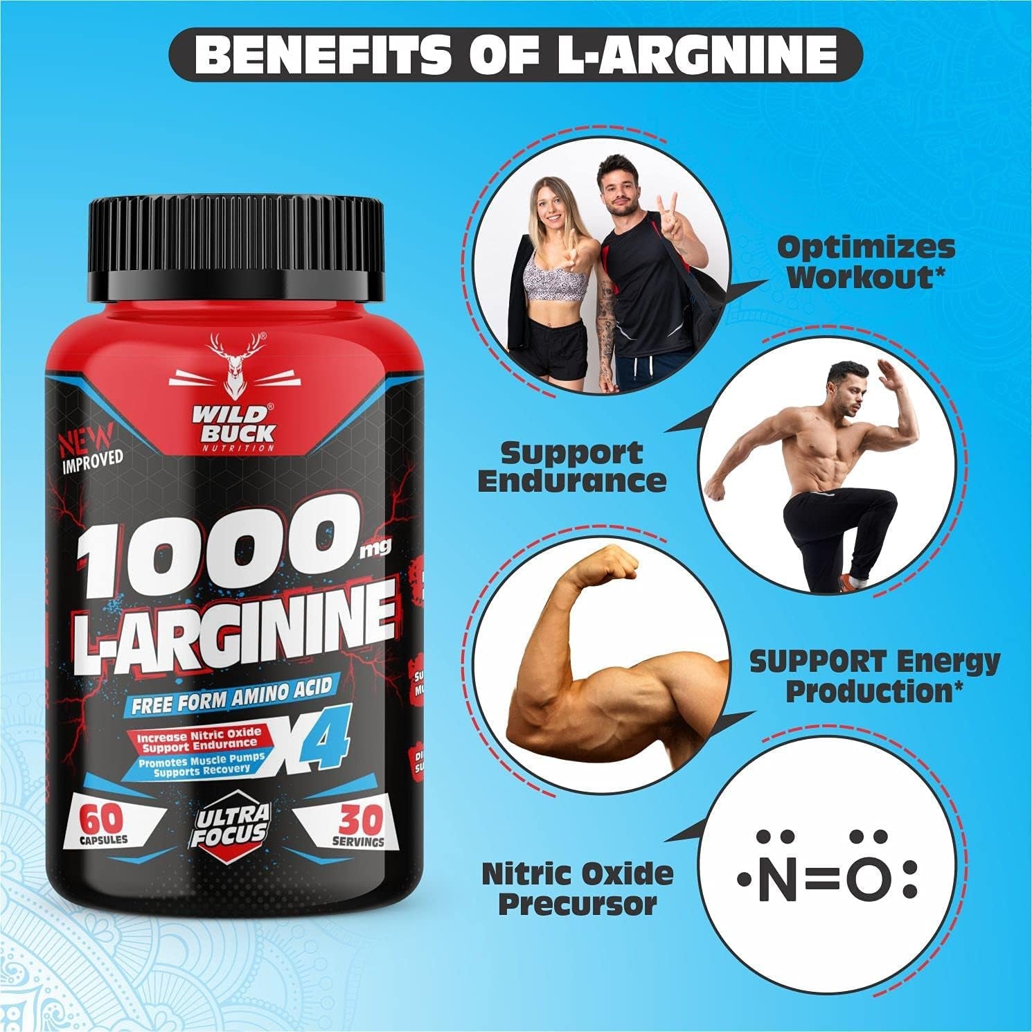 Metrol L Arginine 1000Mg Nitric Oxide Precursor Supplement for Massive Pumps, Maximum Vascularity and Muscle Growth, Stamina, Recovery | Essential Amino Acids | Powerful NO Booster - 60 Caps