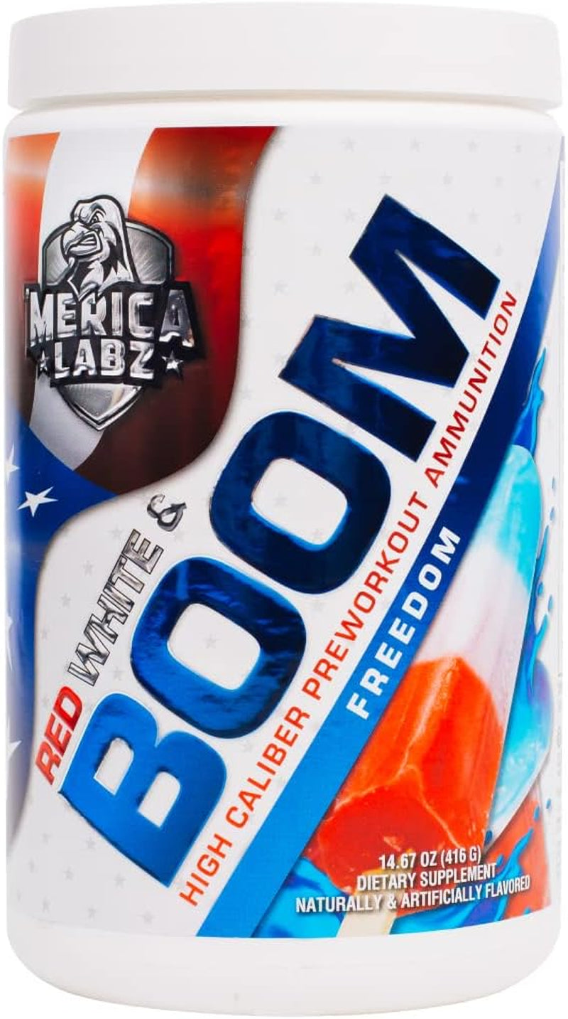 'Merica Labz Red, White, and Boom, High Caliber Pre Workout with Vasodrive-Ap®, 350Mg Caffeine, Max Energy, Pump and Focus, Increased Blood Flow and Muscle Volume, 20 Servings (Freedom)