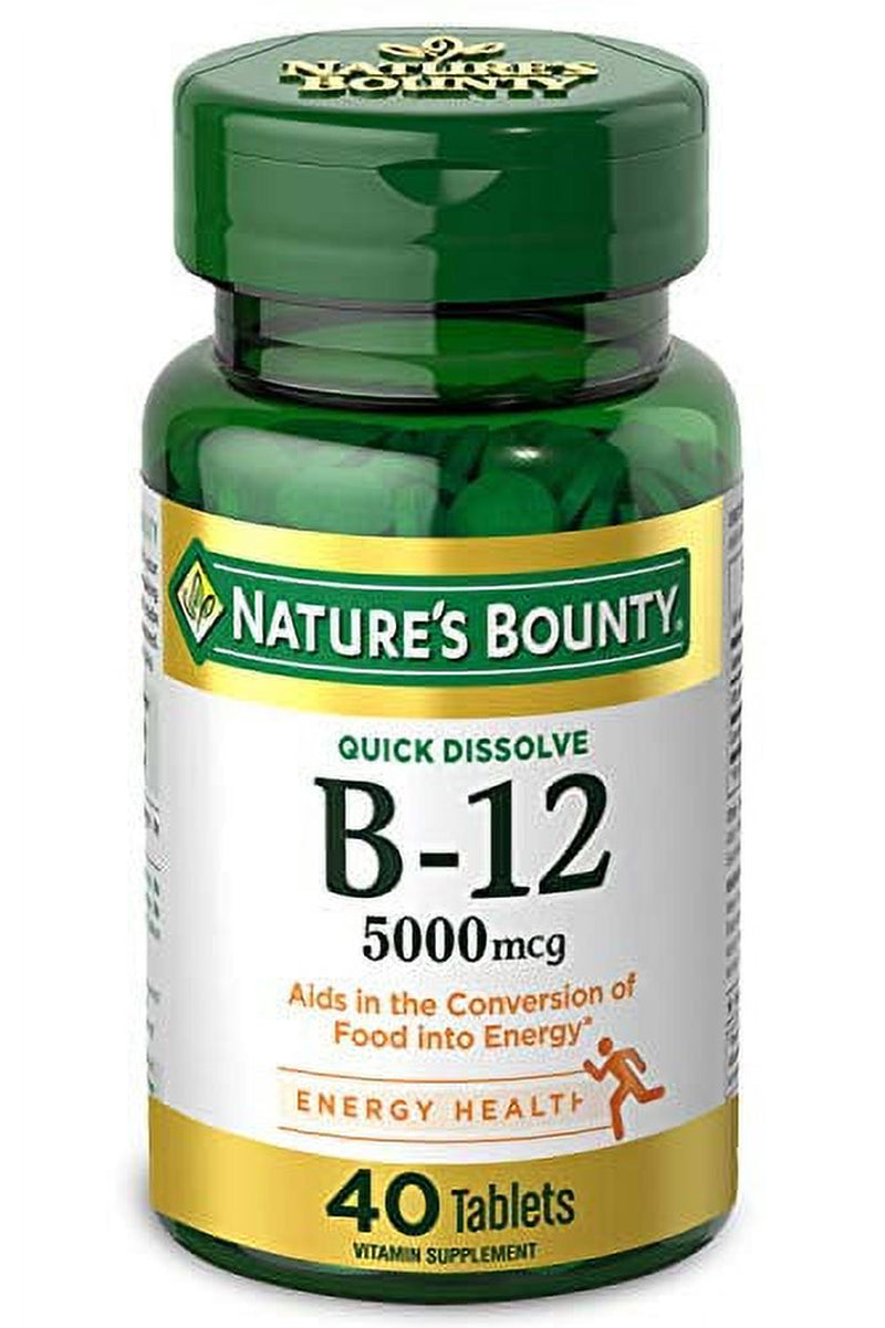 Vitamin B12 by Nature'S Bounty, Quick Dissolve Vitamin Supplement, Supports Energy Metabolism and Nervous System Health, 5000Mcg, 40 Tablets