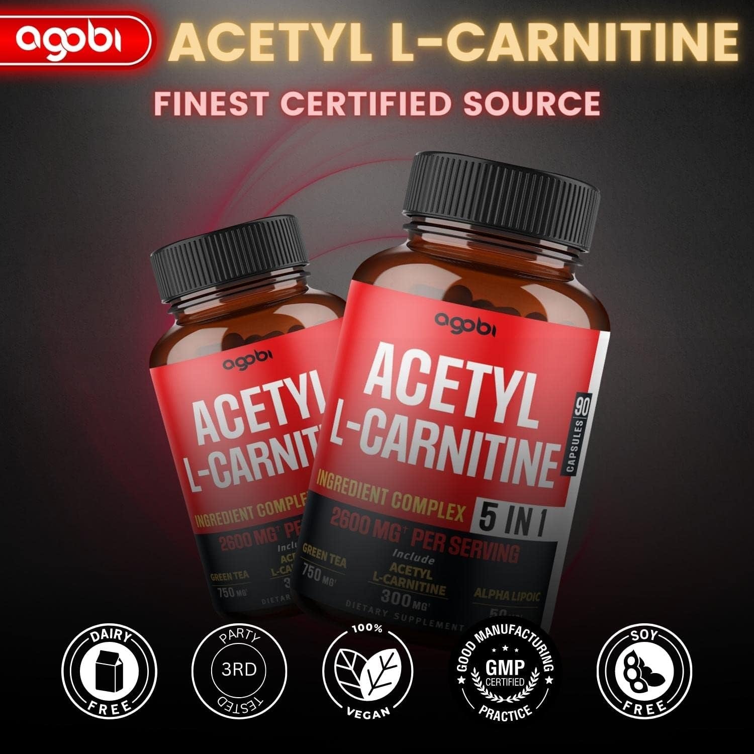 Acetyl L-Carnitine Supplement - 2600Mg 3 Months - Blended with Alpha Lipoic Acid, Green Tea, Green Coffee Bean & Raspberry Ketones - Memory & Brain Health Support, Non-Gmo - 90 Vegan Capsules