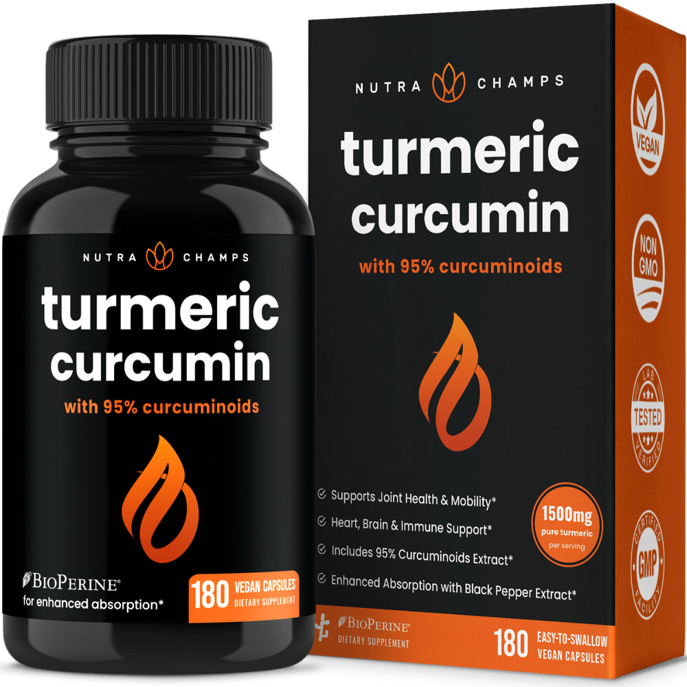 Nutrachamps Turmeric Curcumin with Bioperine 1500Mg - 180 Capsules with 95% Curcuminoids Extra Strength Supplement W Black Pepper Extract for Joint Health - Highest Potency